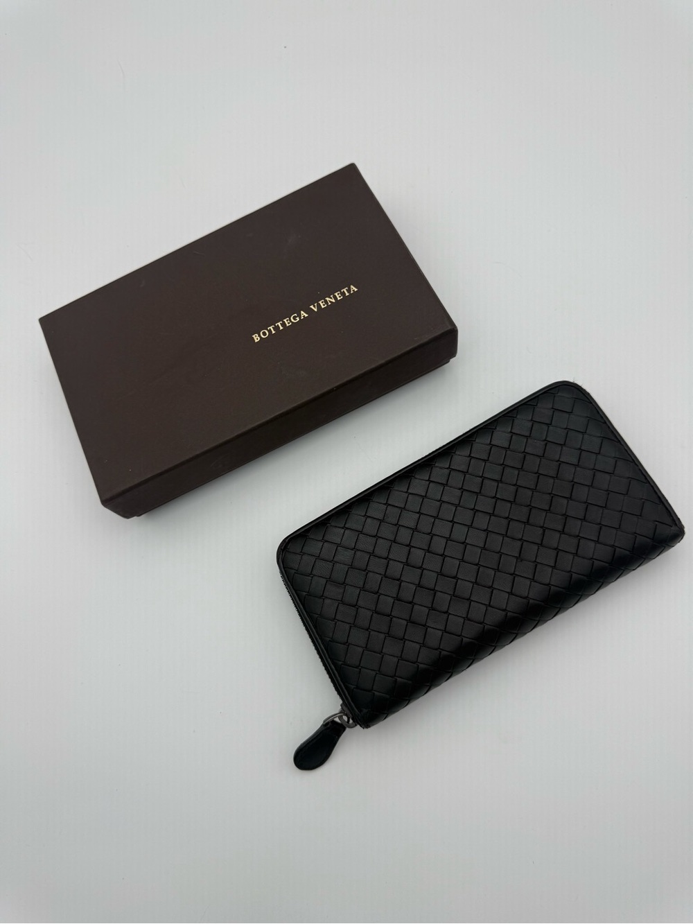 Bottega Veneta Black Intrecciato Zip-Around Wallet